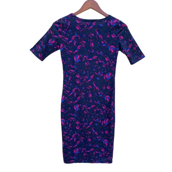 LuLaRoe Women's Dress Julia Bodycon Fuschia Teal Feather Print Size XXSmall EUC - Picture 2 of 12